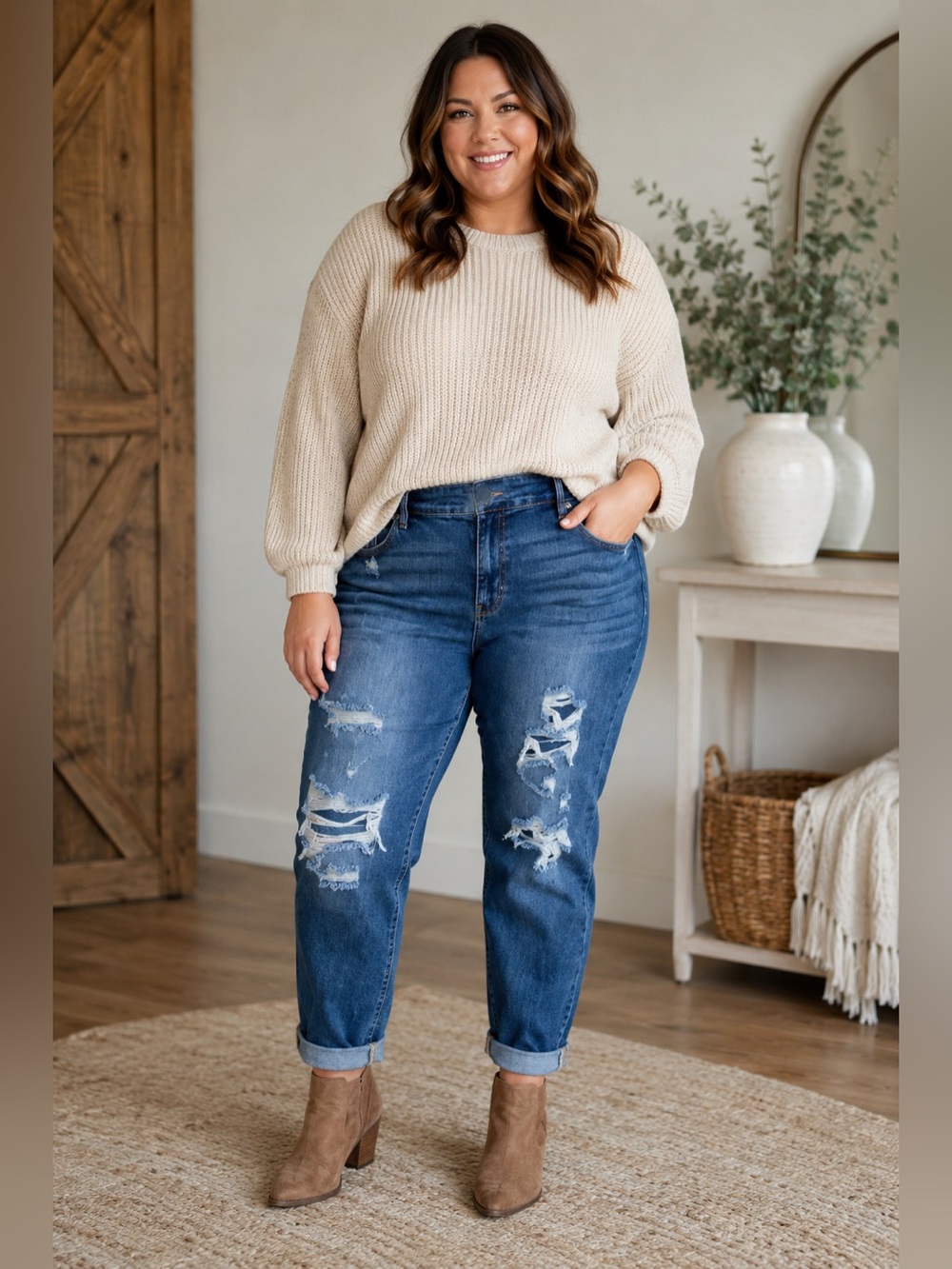 Judy Blue High-Rise Destroyed Medium Wash Boyfriend Jeans Style: 82170 Size 22W